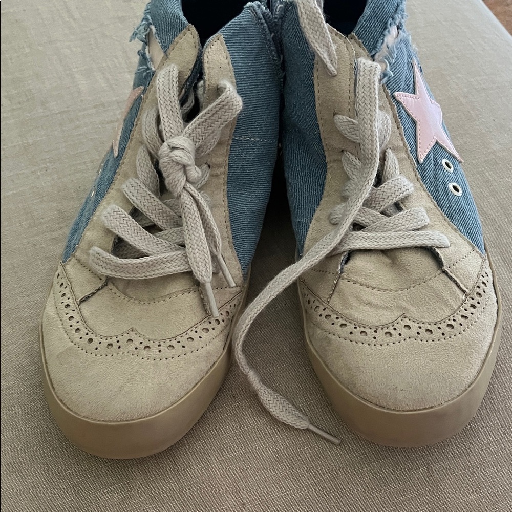 ShuShop Beige and Blue Women's Sneakers
